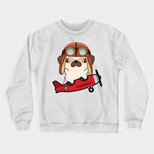 Cute pug is in a vintage plane Crewneck Sweatshirt